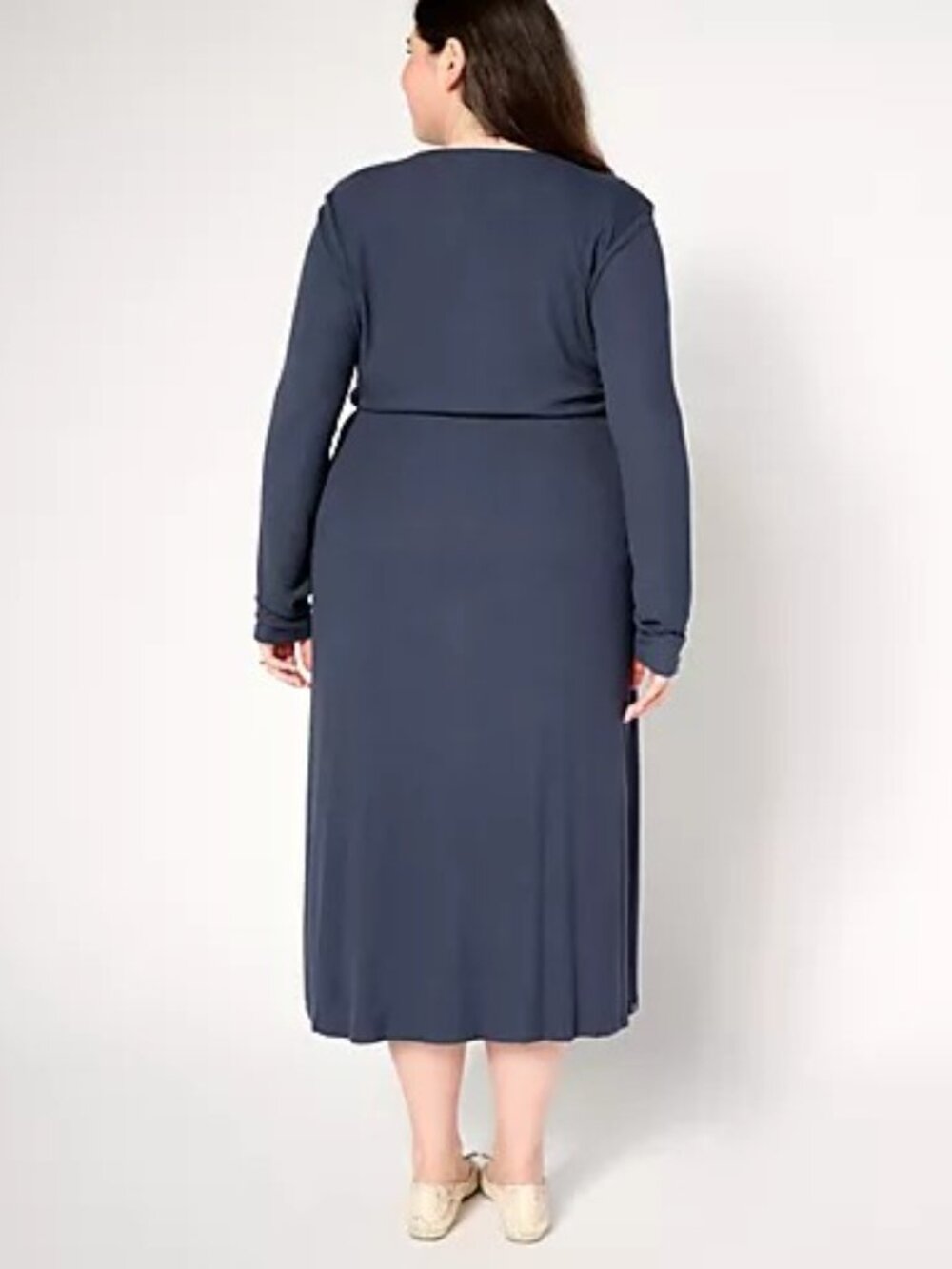 NWT Barefoot Dreams Size XS Indigo Dark Blue Ultra Soft Rib Wrap Midi Dress NEW - Picture 2 of 3